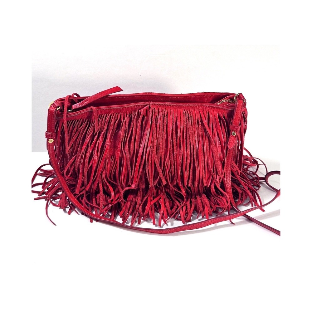 Zara Woman Red Genuine Leather Fringe Bohemian Crossbody